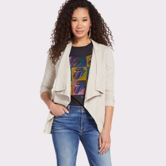 NWT Anthropologie Blanknyc Evereve Linen Blend Pinstripe Jacket XS Cream - Picture 3 of 13